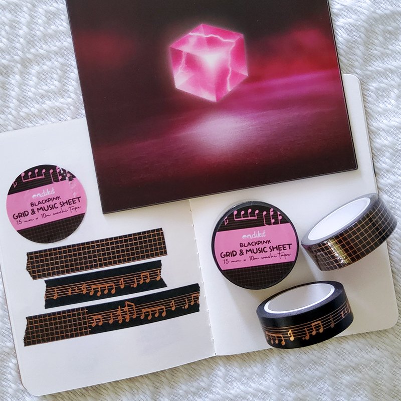 BLACKPINK-inspired Washi Tapes (Grid + Music: 15mm x 10m | Stay Lyrics: 25mm x 10m)