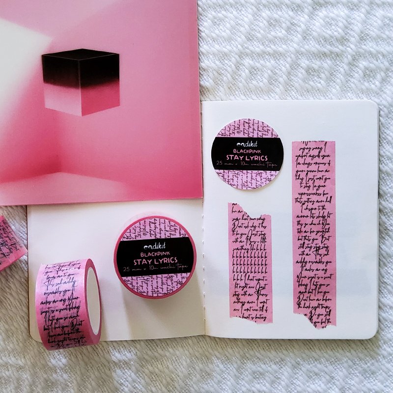 BLACKPINK-inspired Washi Tapes (Grid + Music: 15mm x 10m | Stay Lyrics: 25mm x 10m)