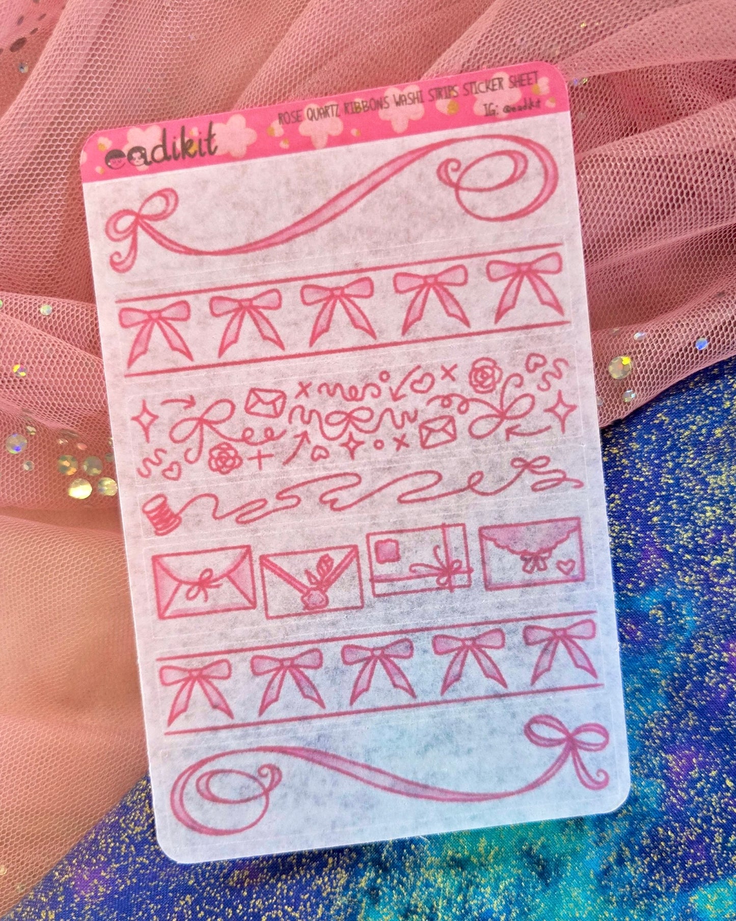 Love, Ribbons Washi Strips Sticker Sheet | Available in Ruby, Serenity Blue, and Rose Quartz