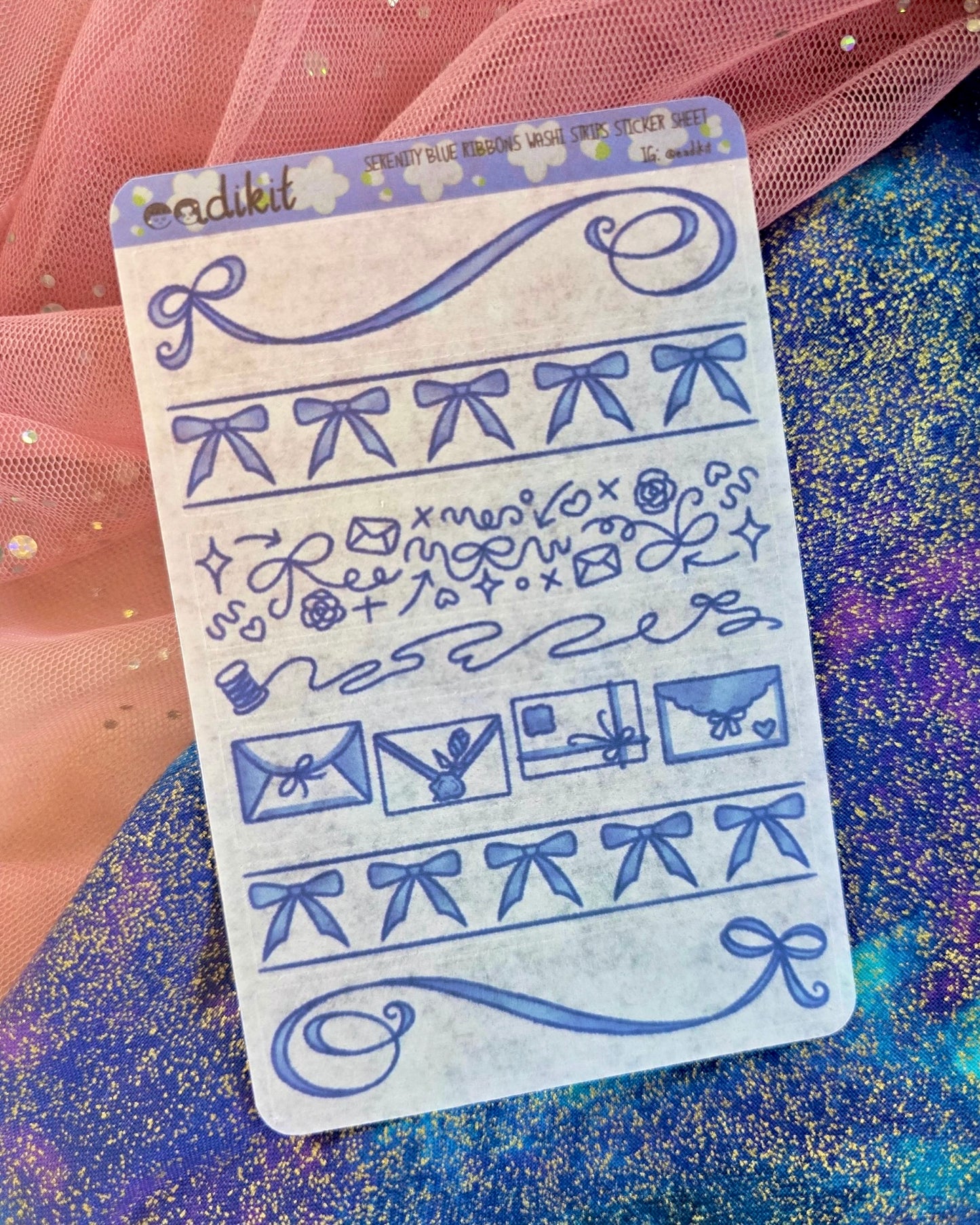 Love, Ribbons Washi Strips Sticker Sheet | Available in Ruby, Serenity Blue, and Rose Quartz
