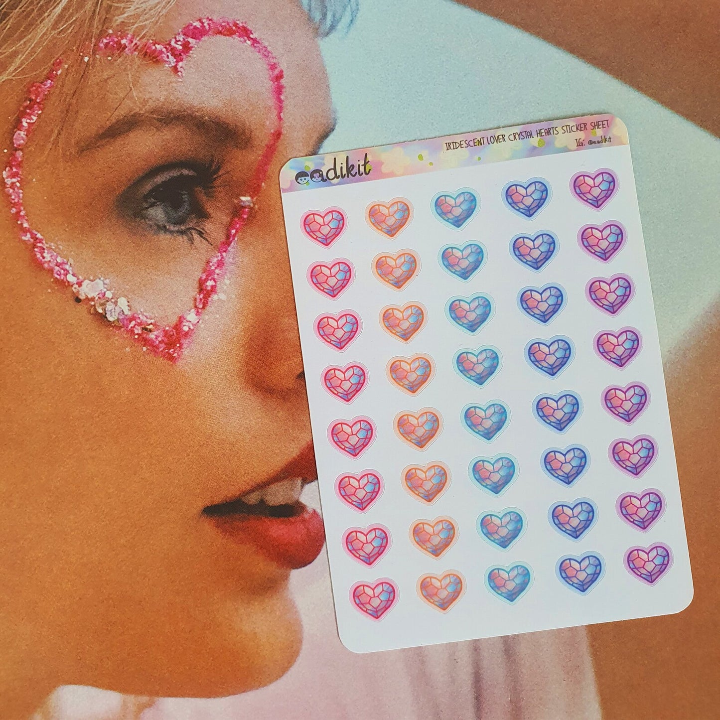 Iridescent Lover Crystal Hearts Sticker Sheet | Taylor Swift Lover inspired