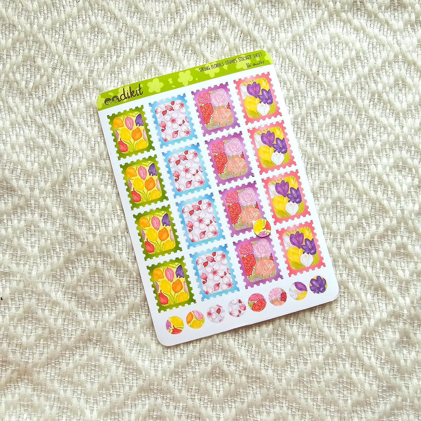 Spring Florals Stamps Sticker Sheet | Tulips, Cherry Blossoms or Sakura, Peonies, Crocus