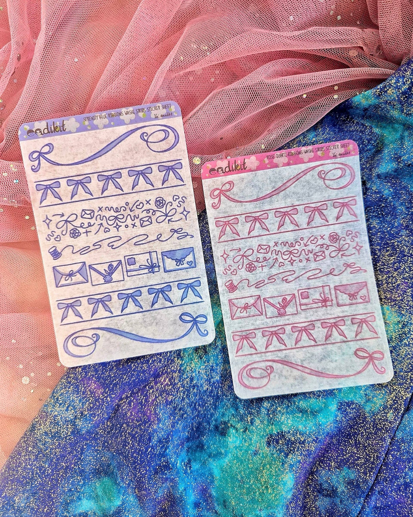 Love, Ribbons Washi Strips Sticker Sheet | Available in Ruby, Serenity Blue, and Rose Quartz